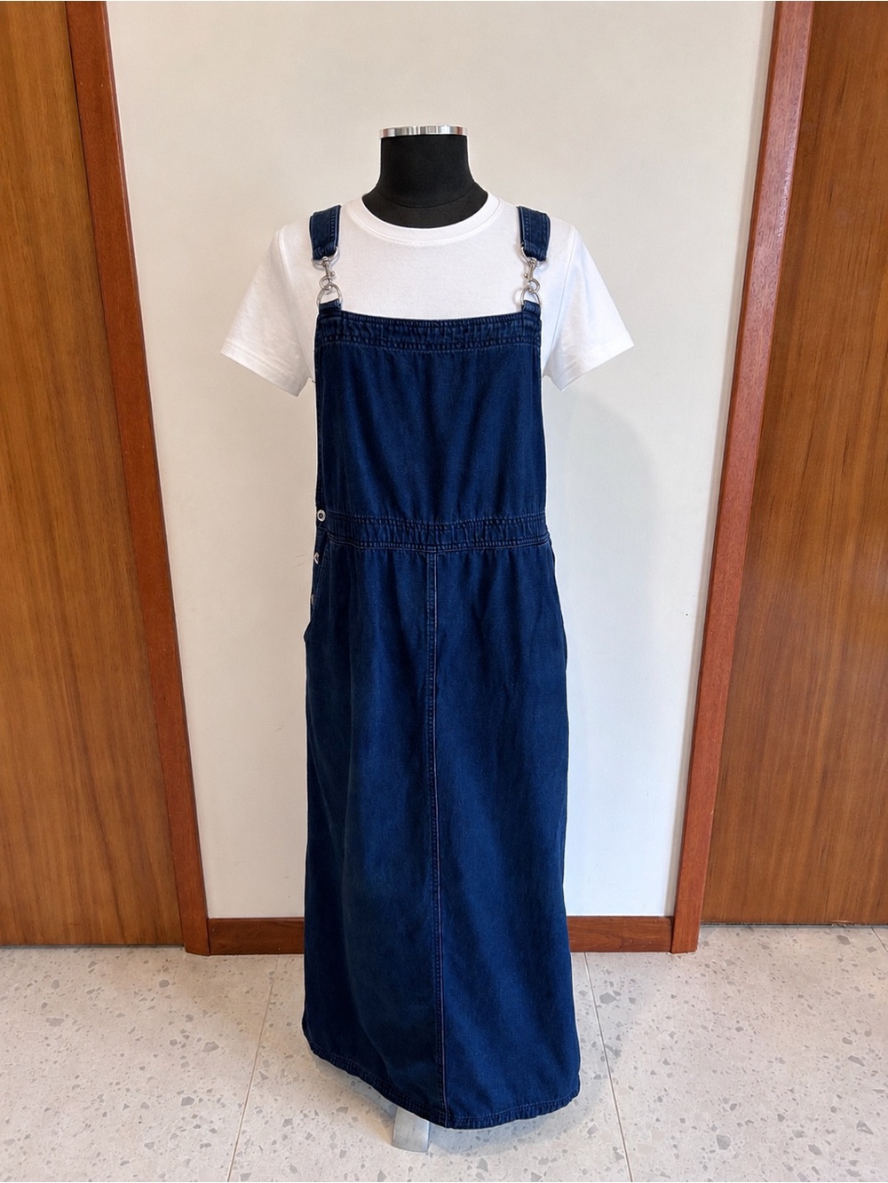 Vintage Christopher & Banks Cotton Denim Lagenlook Pinafore Overall Dress